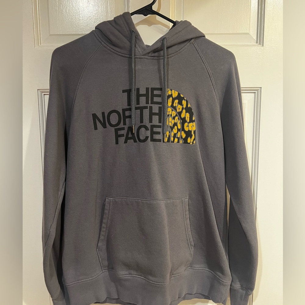 The North Face Women’s Gray Hoodie with Leopard Logo — Size small